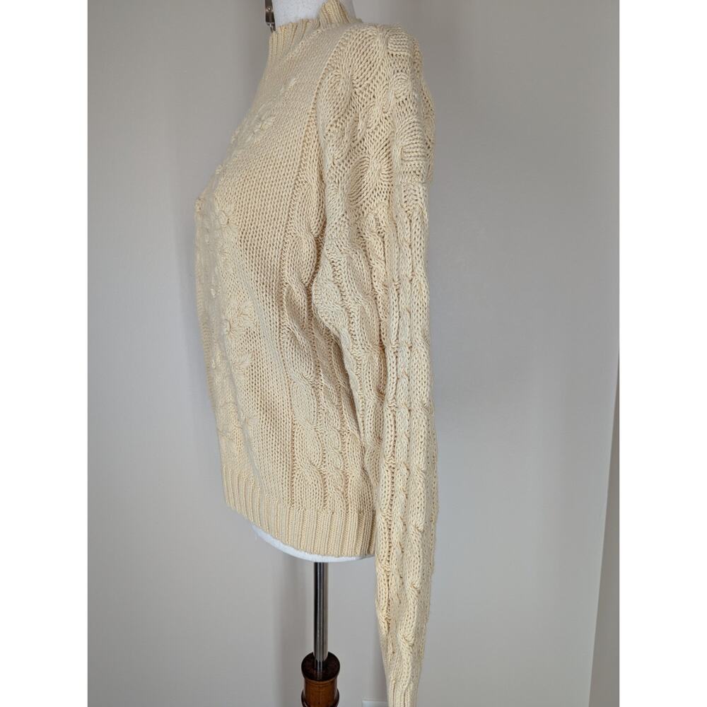 Vintage CASUAL CORNER Butter Yellow Knit Cotton Blend Size Small Floral Sweater - Picture 3 of 9